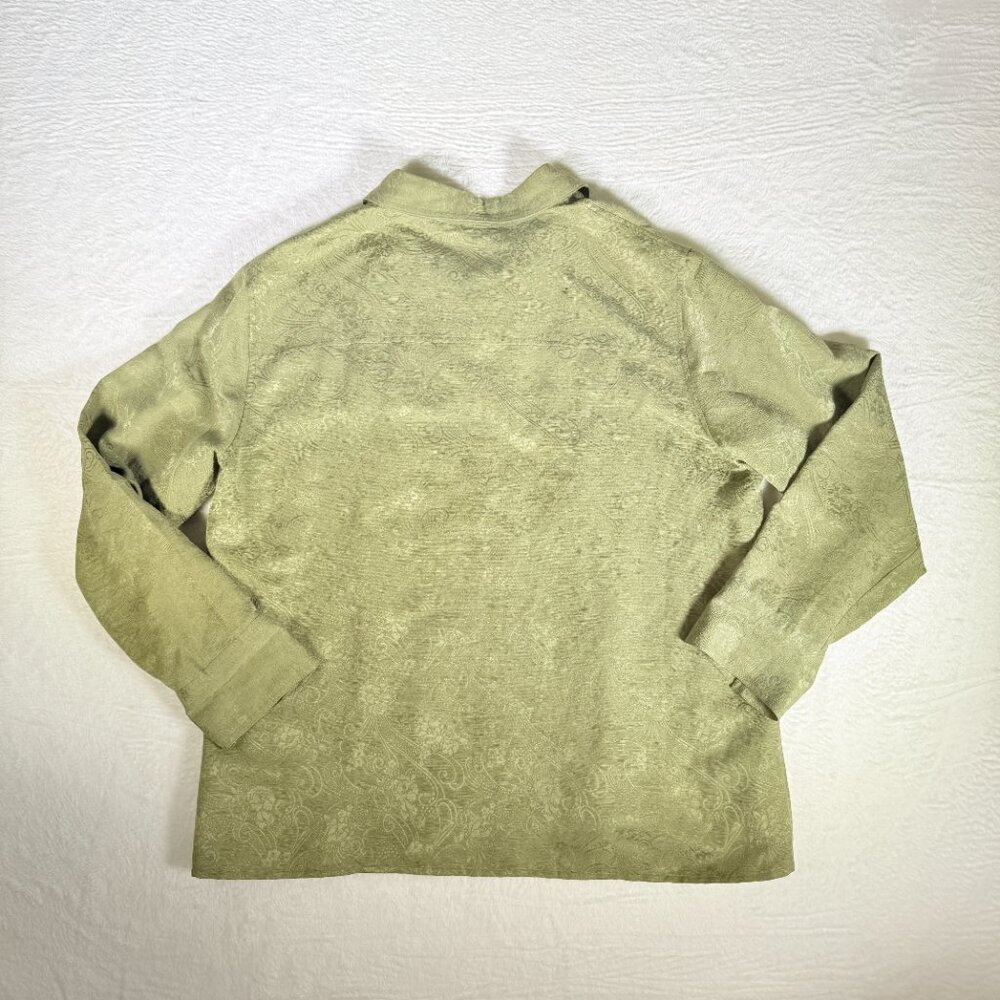 Chicos Shirt Womens‎ Size 2 Green Silk & Linen Textured Paisley Button Pocket - Picture 4 of 7
